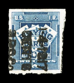 RF9k var., 7c on 2c Blue, double surcharge, with the surcharge also missing the 7 value and the 0 in the date, well centered, small faults, very fine appearance reportedly a
unique variety cataloged as the normal double surcharge.