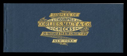 RN-G1, 2c Orange, sample checks, twenty different checks in a sample book of Corlies, Macy & Co., New York, stamps with Invalid For Actual Use imprinted below, fresh and very
fine.
