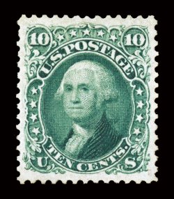 106, 10c Green re-issue, incredibly well centered within lavishly large margins, beautifully rich color and a deeply etched impression on bright paper, full o.g., lightly
hinged, an extremely fine gem in every regard.The example of this very r