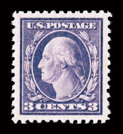 502, 3c Dark violet, Ty. II, mathematically precise centering amid enormous margins all around, spectacularly rich color and a razor-sharp impression on immaculate paper,
pristine o.g., n.h., superb.The Westchester Collections boasts, among