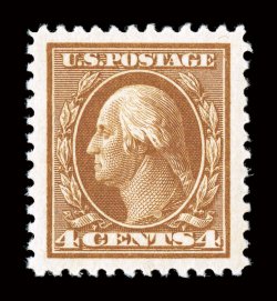 503, 4c Brown, precisely centered amid truly immense jumbo margins, sumptuously rich color and a crisp detailed impression, unblemished o.g., n.h., superb.A magnificent gem
without equal. Graded Gem 100 Jumbo by the PSE.Accompanied by a 1999
