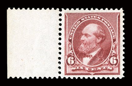 224, 6c Brown red, a choice left sheet-margin mint single, being incredibly well centered amid huge margins which are most uncharacteristic of this issue in general and most
unusual for this value in particular, brilliantly fresh, sumptuously ri
