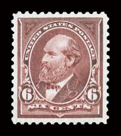256, 6c Dull brown, flawlessly centered within lavishly large margins, strikingly intense prooflike color and impression on brilliantly white paper, unblemished o.g., n.h., an
extremely fine gem.The first Bureau issue presented many production