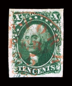 14, 10c Green, Ty. II, used, large margins all around, strong color and impression, light red New YorkFeb2556 c.d.s. with trace black cancels, extremely fine and quite choice
2004 PSE certificate.