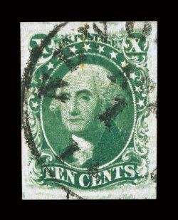 15, 10c Green, Ty. III, four impressively large and symmetrical margins, deep rich color, New Orleans c.d.s., extremely fine an exceptional gem used example 1991 and 2001 PF
certificates.