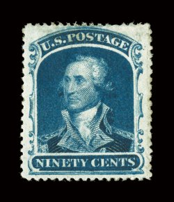 39, 90c Blue, an especially handsome and desirable mint example, being exceedingly well centered within particularly wide margins, deep luxuriant color and an intense
impression, , full o.g., relatively lightly hinged, extremely fine 2003 PF ce