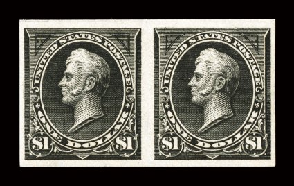 276b, $1.00 Black, Ty. I, imperforate, horizontal pair, four large margins, deep color on fresh paper, o.g., lightly hinged, extremely fine no more than 50 pairs can exist
1986 PF certificate for a block of four, this being the top pair.