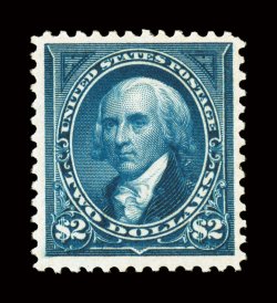 277, $2.00 Bright blue, deep intense color and impression on bright white paper, well centered and margined, o.g., faintly hinged, very fine 1982 and 2008 PF
certificates.