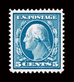 335, 5c Blue, gem mint example, possessing extravagantly large margins and being perfectly centered within them, striking prooflike color and impression, immaculate o.g.,
n.h., extremely fine a stamp for the most fastidious collector 1998 PF c