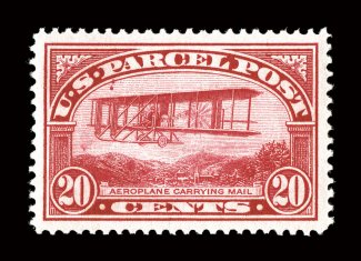 Q8, 20c Parcel Post, a highly desirable premium quality mint example of this popular stamp, possessing near perfect centering amid margins that are extravagantly large,
strikingly intense color and a razor-sharp impression on pristine paper, unb