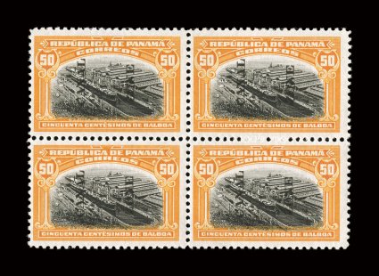58, 50c Orange and black, scarce mint block of four, strong colors, full o.g. that has been disturbed from hinge removals, fine-very fine 2004 PSE certificate.