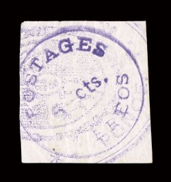 200, 5c Violet on yellowish Ponce provisional, three full margins, o.g., two small thin spots, fine appearance a very rare stamp, and one of the few existing with full
original gum 1990 PSE and 2002 PF certificates.