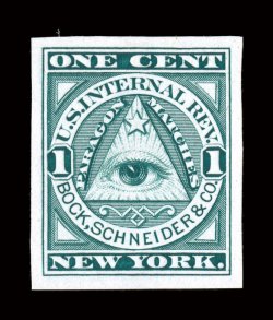 RO31TC1, Bock, Schneider & Co., 1c Green, trial color die proof on India, large balanced margins, rich color, choice very fine.
