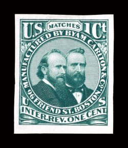 RO49TC1, Byam , Carlton & Co., 1c Green, trial color die proof on India, four large margins, strong rich color, very fine.