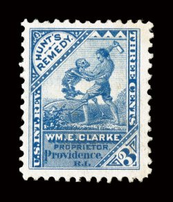 RS56d, Wm E. Clarke, 3c Blue, watermarked, well centered for this stamp, bright color, very fine.