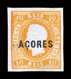 2, 1868 10r Yellow, an incredibly rare unused example, four large margins, bright fresh color and a crisp impression, minute thin speck in the top margin, otherwise very fine
one of the key rarities to completing a Portuguese Colonies collect