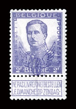 Q59, 1915 2Fr violet railway stamp, a wonderfully fresh example of this rare stamp, brilliantly rich color on pristine white paper, o.g., lightly hinged, very fine only 300
printed experts handstamp on reverse and accompanied by a 2008 Van de