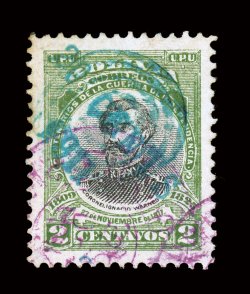97, 1911 20 Cents1911 Villa Bella provisional surcharge on 2c Green and black, a beautiful example of this rare stamp, being extraordinarily well centered within lavish
margins, necessary target in same blue green ink of the surcharge that al
