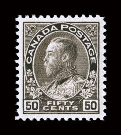 120, 1925 50c Black brown, dry printing, extraordinarily well centered within large balanced margins, crisp impression, unblemished o.g., n.h., extremely fine (Unitrade
C$360.00).