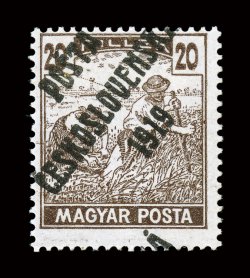 B97, 1919 20f Dark brown with PostaCeskoslovenska1919 overprint, exceptionally fresh, o.g., mild h.r., a fine example of this key stamp one of the very rarest of the
Czechoslovakia overprints, with only 100 printed 1982 Mikulski and 19
