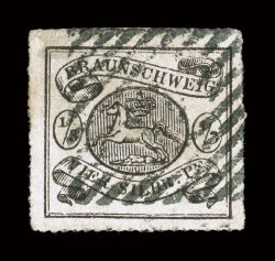 13, 1864 13sgr Black, roulette 16, premium example of this rarely seen used stamp, well centered with roulettes on all four sides, strong impression, 14 in bars cancellation,
very fine signed H. Bloch and accompanied by a 2002 Lange certific