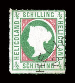 1, 1867 12 schilling Victoria blue green and rose, from the first printing, bust Type I, partial British type c.d.s., typical centering, quite fresh, fine signed Richter and
accompanied by a 1994 Schultz BPP certificate (SG 1 £800.00 Michel