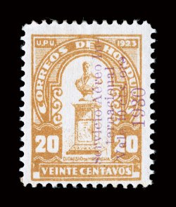 C24, 1930 10c on 20c Yellow brown, violet overprint, bright fresh color, o.g., lightly hinged, very fine only 50 printed signed Elliot and accompanied by a 1984 Rendon
certificate.