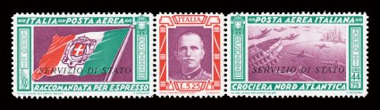 CO1, 1933 Balbo air post official triptych, marvelously bright and fresh, o.g., lightly hinged, very fine (Sassone 1 Ç3,800).