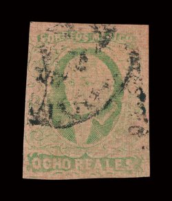 41, 1867 8R Green on brown red with Mexico overprint, a desirable used example of this classic rarity, three large margins, close to just touching at left, light c.d.s.
postmark, fine a stamp that is seldom encountered both completely sound a