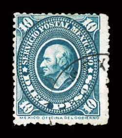 231, 1892 10P Blue green, used, strong color and impression, uncommonly light cancel, large sealed tear at right, fine appearance a collectable example of this rare high value
1998 Mepsi certificate.