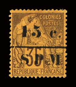 16, 1891 15c.SPM Surcharge on 35c Black on orange, pristine mint single, intense colors and impressions, o.g., lightly hinged, very fine signed Calves (Yvert 13
Ç800).