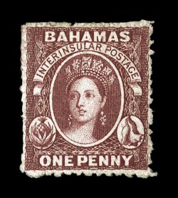 S.G. 17, 1862 1p Brown lake, perf. 13, unused, exceptionally well centered, deep luxuriant color, very fine and choice (Scott 8 $950.00).