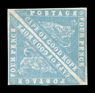 S.G. 14a, 1861 4p Pale grey blue Wood Block, a showpiece unused pair, to our knowledge the only unused pair of the 4p Wood Block in the Pale grey shade in existence, quite fresh
overall, rich color, full margins on three sides, just touc