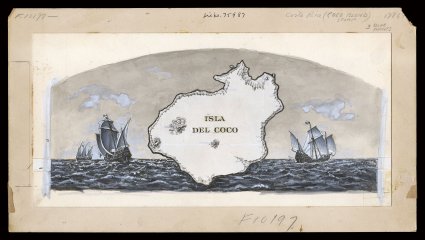 177P-78P, 1936 5c-10c Cocos Island, production file, containing an enlarged original model of vignette on thick card measuring 320x177mm, 10c model with handpainted frame, 5c
model with handpainted value tablets, 10c model with OFICIAL overpri