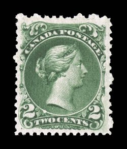 24b, 1868 2c Deep green on thin paper, spectacular mint single in pristine mint condition, possessing all the characteristics required by those seeking gem examples of this
difficult issue, including magnificent centering amid much larger margin