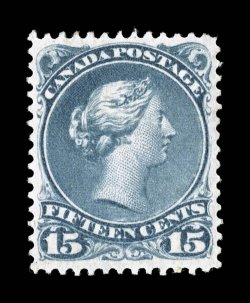 30b, 1875 15c Blue gray, a highly select mint single, exceedingly well centered within large margins, sumptuously rich color and an excellent clarity of impression, full o.g.,
trivial h.r., extremely fine (Unitrade C$300.00).