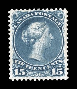 30e, 1868 15c Deep blue, a fresh and desirable mint example of this rare color shade, better centering than often found, strong color and impression, full o.g., lightly
hinged, fine 1986 Greene Foundation certificate (Unitrade C$2,000.00).