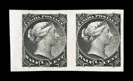 34a, 1882 12c Black, imperforate, left sheet-margins horizontal pair, large margins, strong color, o.g., extremely fine (Unitrade C$800.00).
