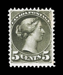 38, 1876 5c Slate green, deeply rich color and a crisp detailed impression, well centered, o.g., lightly hinged, very fine (Unitrade C$1,200.00).
