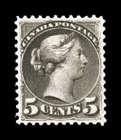 42, 1888 5c Gray, exceedingly well centered, strong rich color and a crisp impression, unblemished o.g., never hinged, an extremely fine gem a very difficult stamp to find in
this choice never hinged condition 2003 Greene Foundation certificat