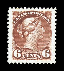 43, 1889 6c Red brown, select quality mint single, being exceptionally well centered from top to bottom and side to side, possessing truly huge margins, deep color and a
striking vivid impression, o.g., lightly hinged, extremely fine ex-Dr. T