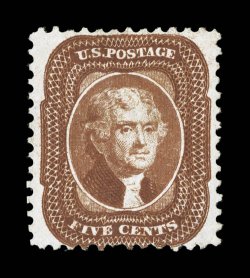 42, 5c Orange brown reprint, without gum as issued, strong rich color, light crease and a tiny thin speck, fine appearance 1995 APS certificate.