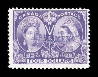 59S-65S, 1897 20c-$5.00 Jubilee, with handstamped Specimen cplt. for the seven values that exist with a Specimen overprint, strong rich colors, unused, no gum, a few small
faults, fine-very fine appearance.