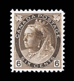 80, 1898 6c Brown Numeral, a beautiful mint single, featuring rich luxuriant color and a deeply etched impression on bright white paper, impeccably well centered, o.g., n.h.,
an extremely fine gem 2003 Greene Foundation certificate (Unitrade