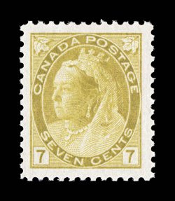 81, 1902 7c Olive yellow Numeral, a striking mint single, possessing enormously large margins all around and being extraordinarily well centered within them, fresh color,
unblemished o.g., n.h., extremely fine a particularly large-margined ge