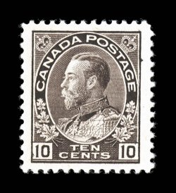 116, 1912 10c Plum Admiral, wet printing, this example being in an unusually shade with hardly any violet present (more like a chocolate plum), excellent centering within
uncharacteristically wide margins, o.g., n.h., extremely fine 1995 Gree