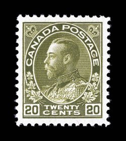 119c, 1912 20c Dark olive green Admiral, wet printing uncharacteristically well centered and margined, lovely rich color, o.g., n.h., extremely fine (Unitrade
C$600.00).
