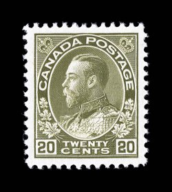 119, 1925 20c Olive green Admiral, dry printing retouch in spandrel variety, beautifully centered within large margins, especially strong color and impression, o.g., n.h.,
extremely fine and uncommonly choice (Unitrade C$450.00).