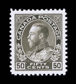 120, 1925 50c Black brown Admiral, dry printing, a superlative mint single in the finest attainable quality, as this gem boasts flawless centering within extraordinarily large
margins all around, plus its color is sumptuously rich, while its i