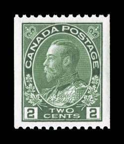 133, 1924 2c Yellow green Admiral, perf. 12 horizontal coil, wet printing, choice mint single, impeccable well centered within extraordinarily wide margins, rich bright color,
o.g., n.h., extremely fine actually an elusive coil in this gem qu